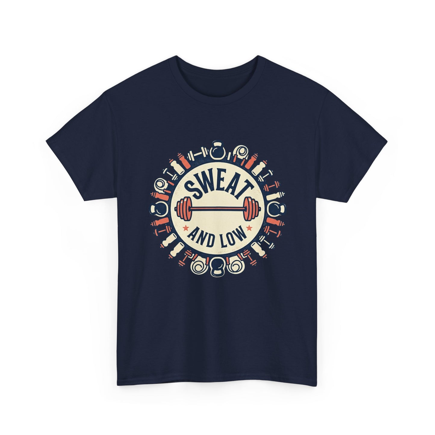 Sweat and Love T-Shirt | Fitness Emblem, Barbell and Kettlebell Design