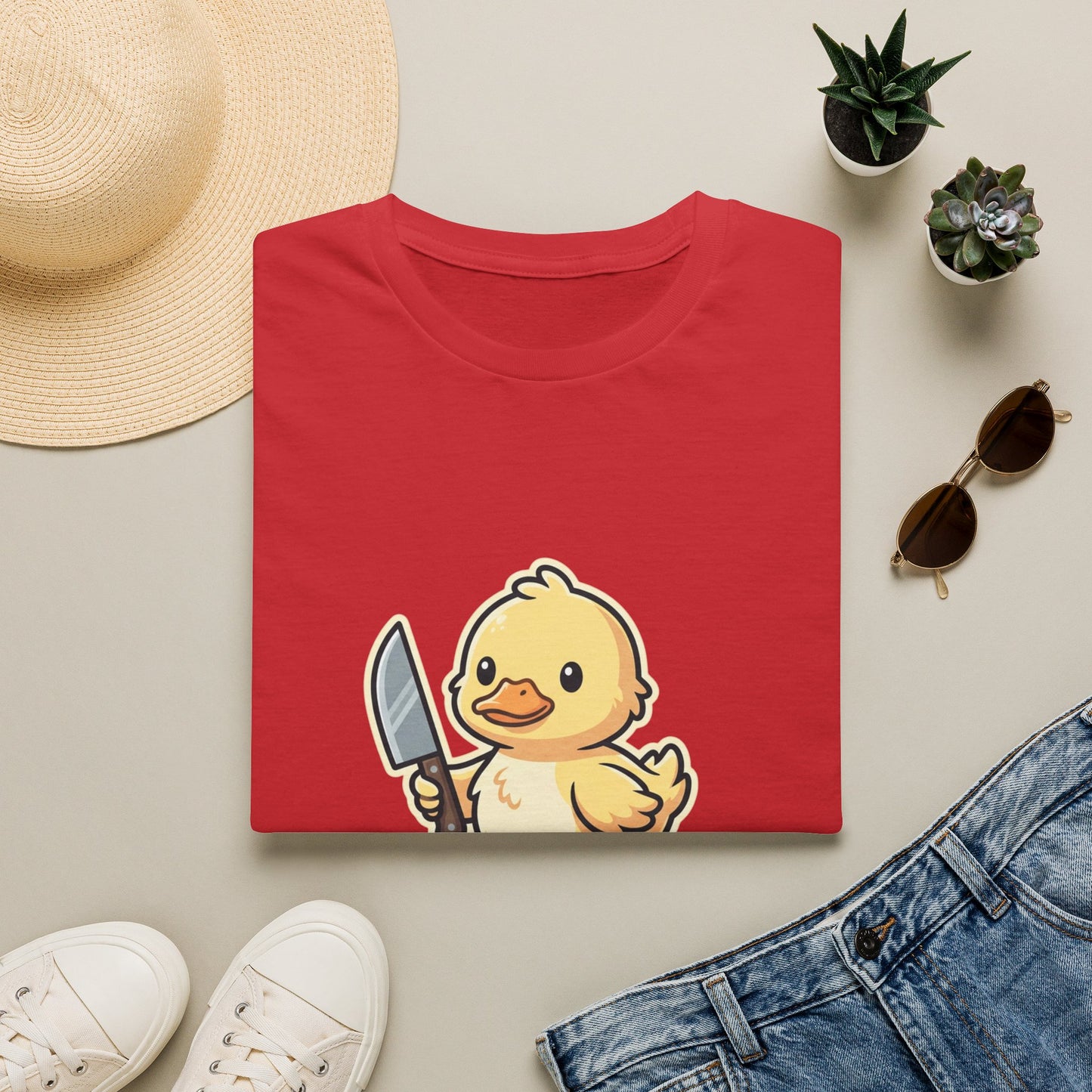 T-Shirt — Cute Angry Chick with Knife "My Flight Button Is Broken So Come At Me Bro"