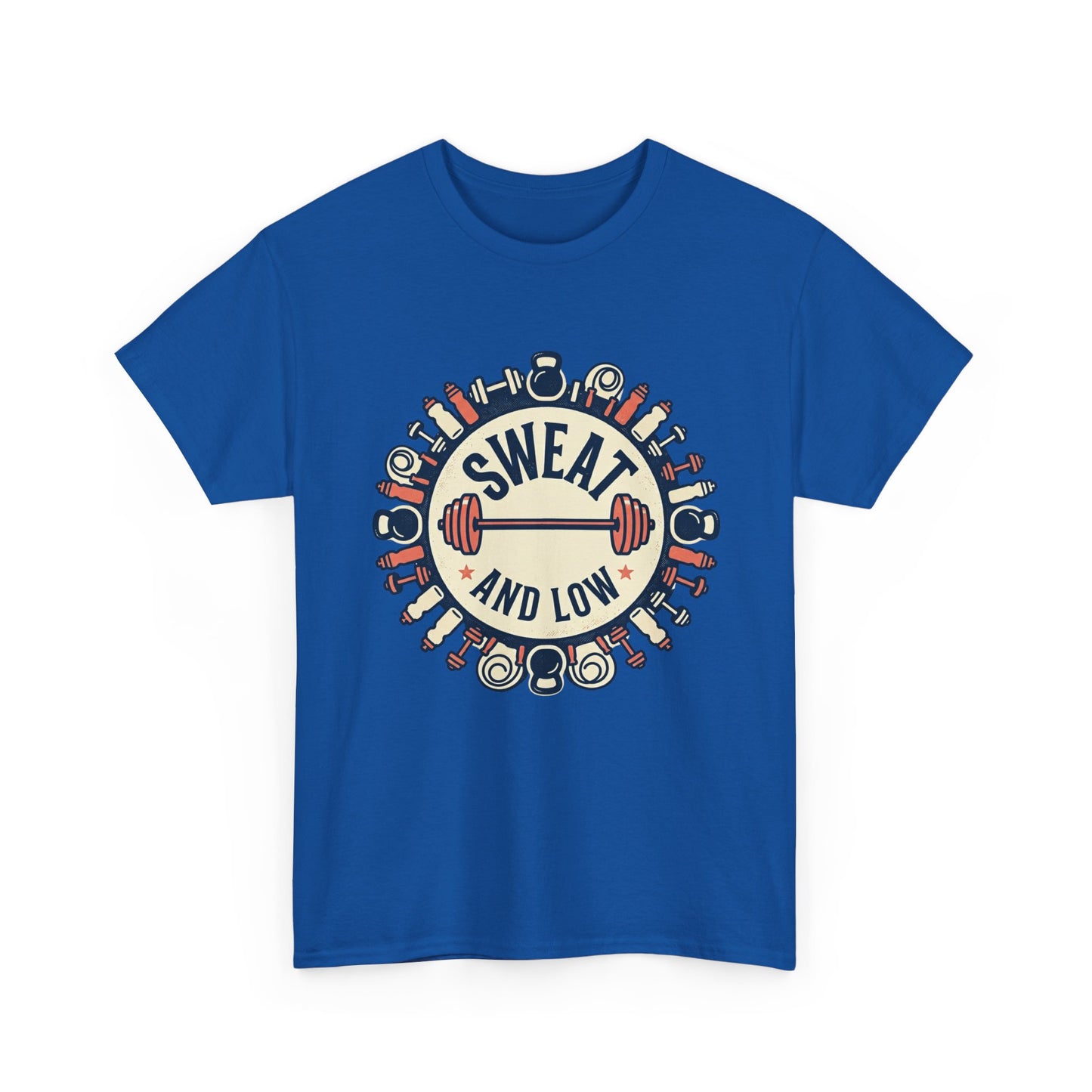 Sweat and Love T-Shirt | Fitness Emblem, Barbell and Kettlebell Design