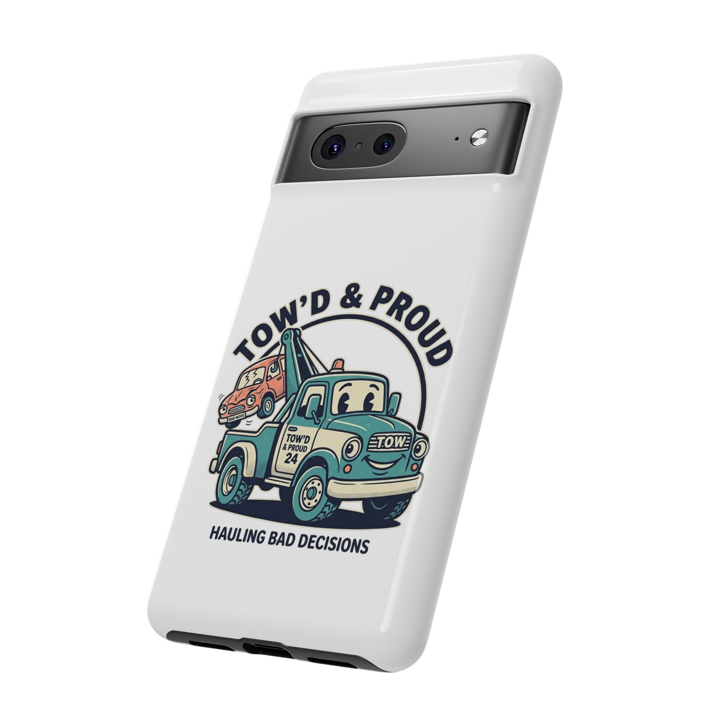 Fast Shipping 3-5 business days in the US. Tow'd & Proud tow truck phone case | humorous tow truck design