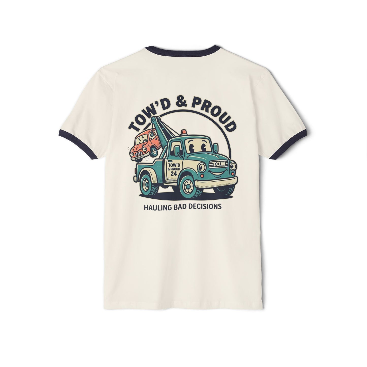 Fast Shipping 3-5 business days in the US. Print It Your Way cream ringer tee | customizable chest text, navy trim