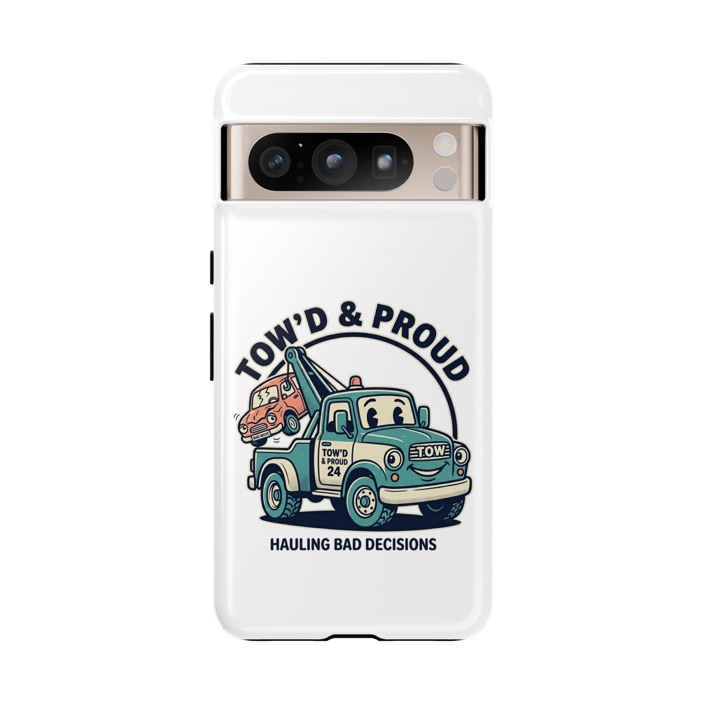 Fast Shipping 3-5 business days in the US. Tow'd & Proud tow truck phone case | humorous tow truck design