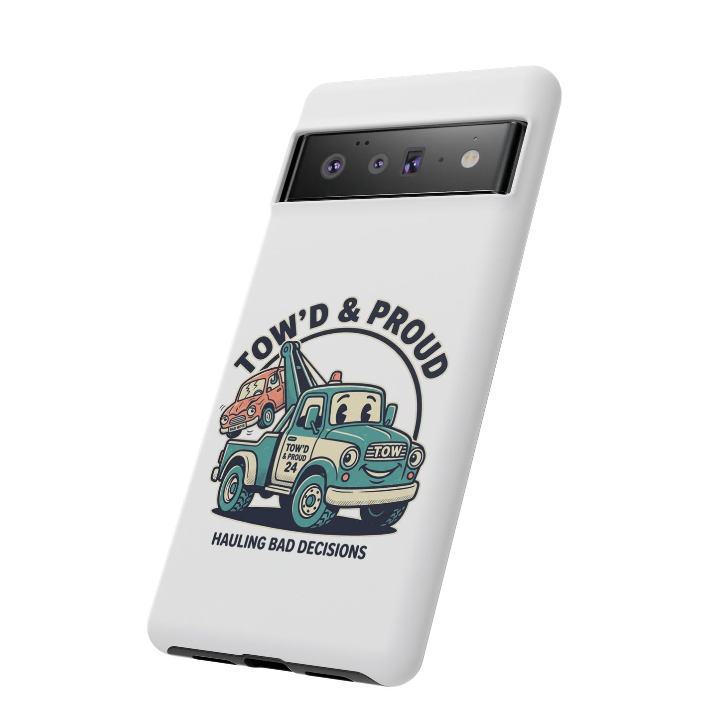 Fast Shipping 3-5 business days in the US. Tow'd & Proud tow truck phone case | humorous tow truck design