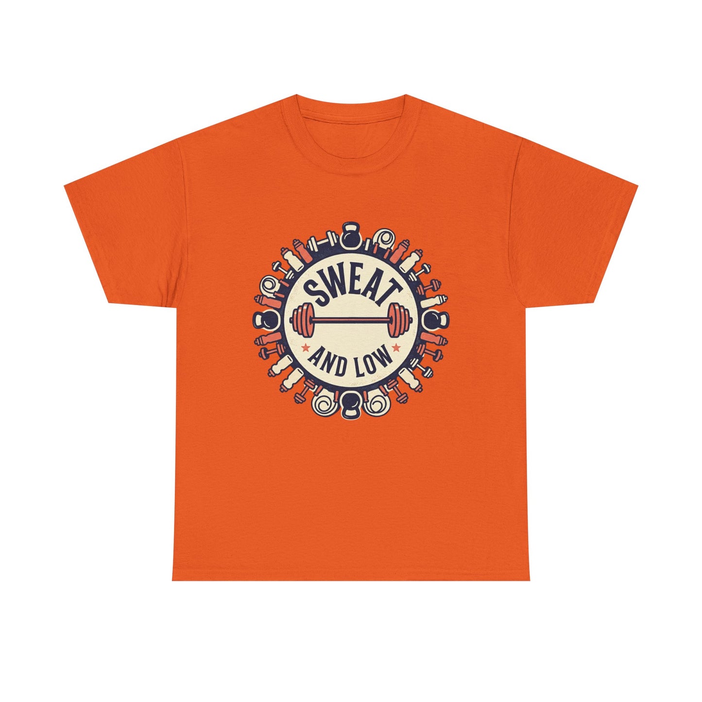 Sweat and Love T-Shirt | Fitness Emblem, Barbell and Kettlebell Design
