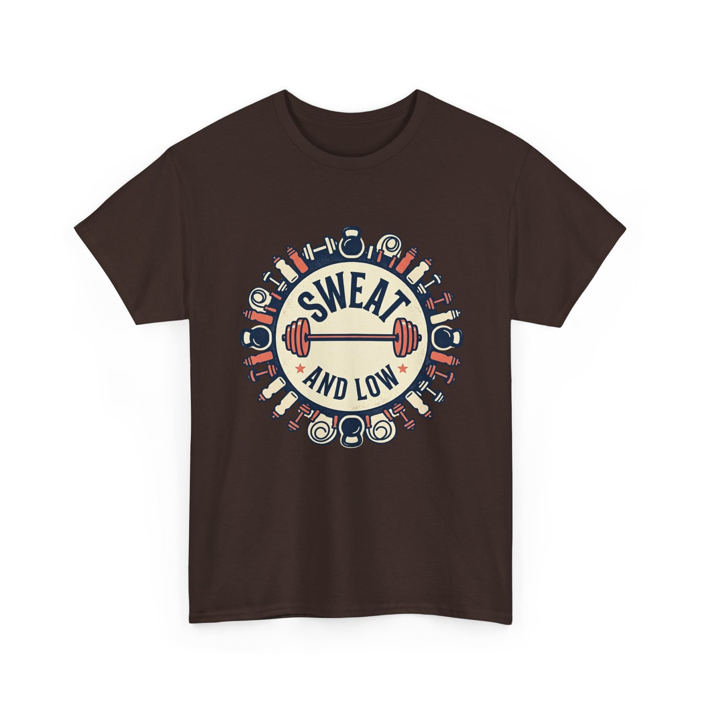 Sweat and Love T-Shirt | Fitness Emblem, Barbell and Kettlebell Design