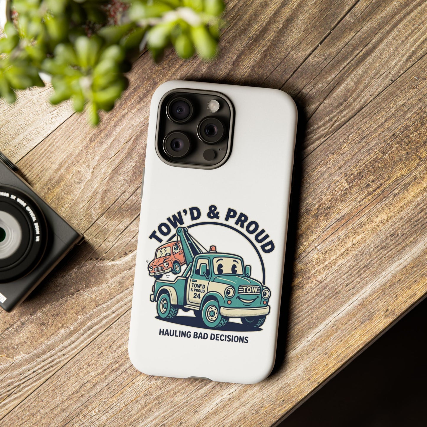 Fast Shipping 3-5 business days in the US. Tow'd & Proud tow truck phone case | humorous tow truck design