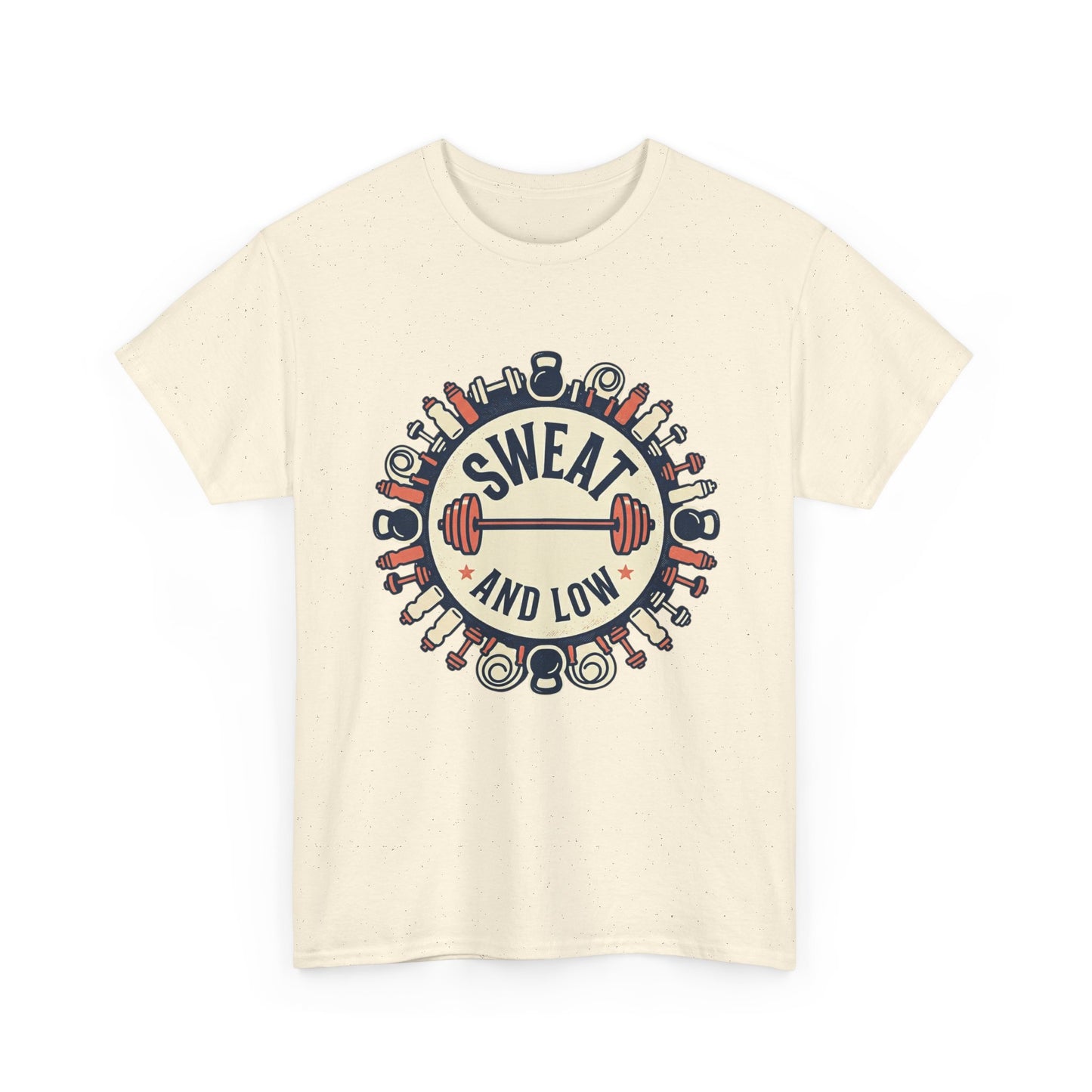 Sweat and Love T-Shirt | Fitness Emblem, Barbell and Kettlebell Design