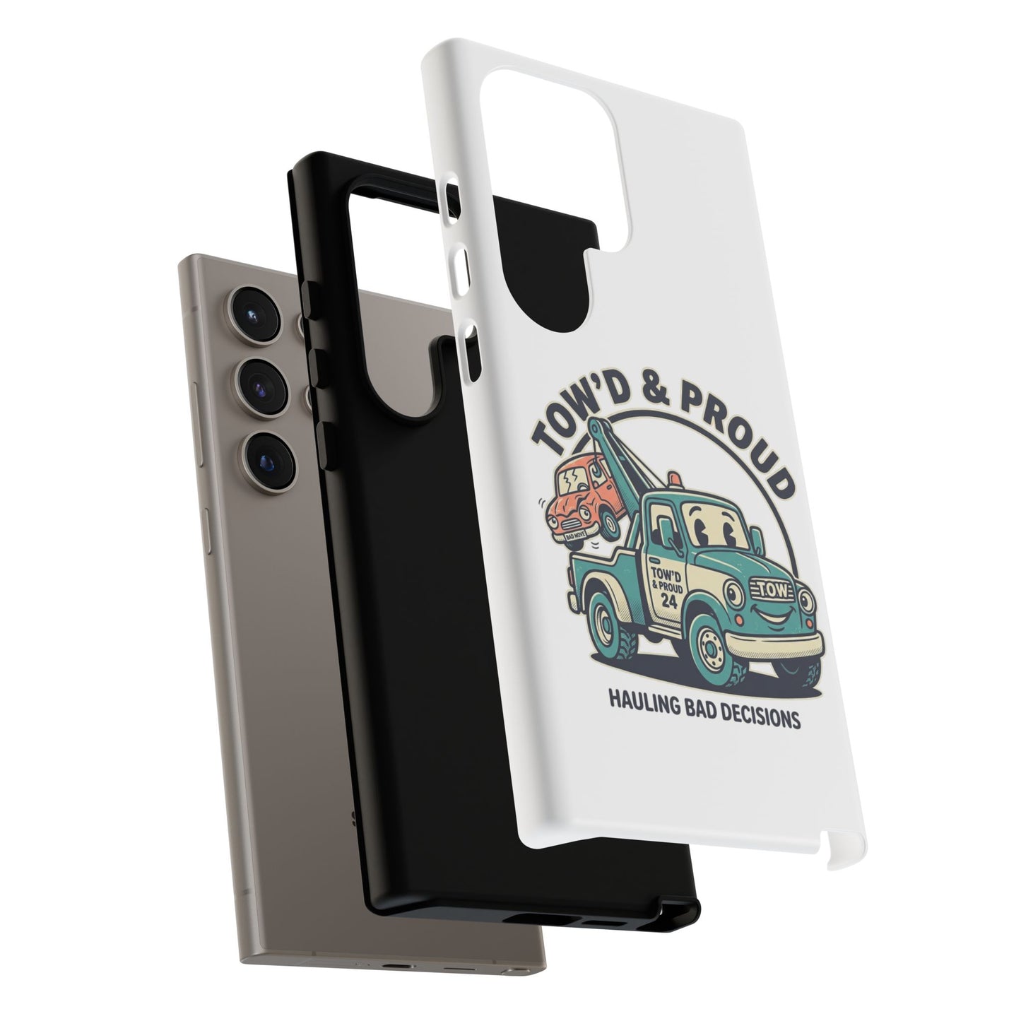 Fast Shipping 3-5 business days in the US. Tow'd & Proud tow truck phone case | humorous tow truck design