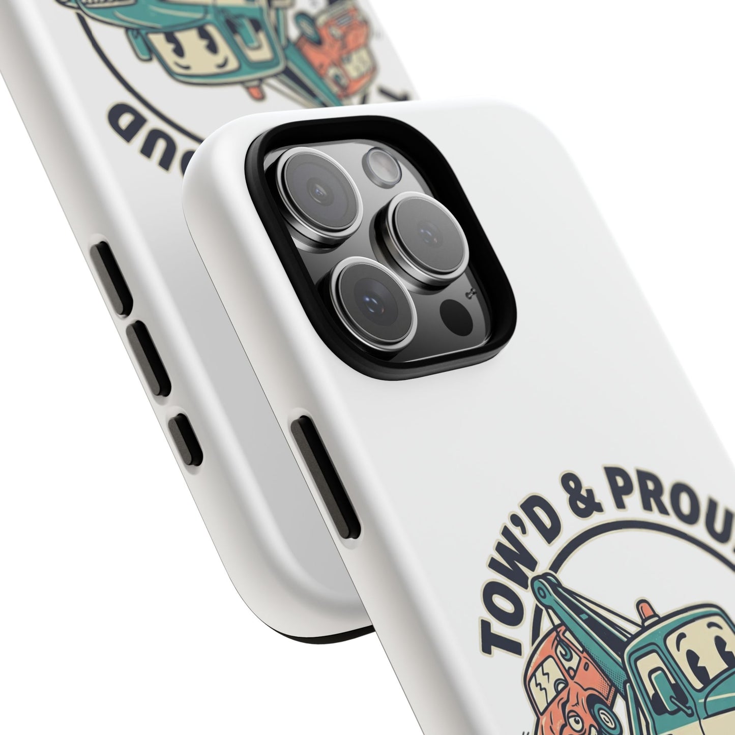 Fast Shipping 3-5 business days in the US. Tow'd & Proud tow truck phone case | humorous tow truck design