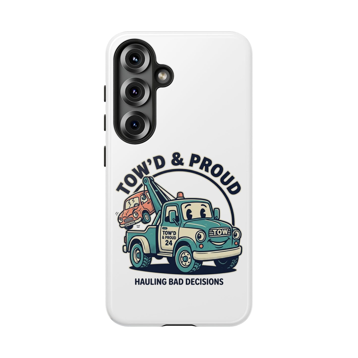 Fast Shipping 3-5 business days in the US. Tow'd & Proud tow truck phone case | humorous tow truck design