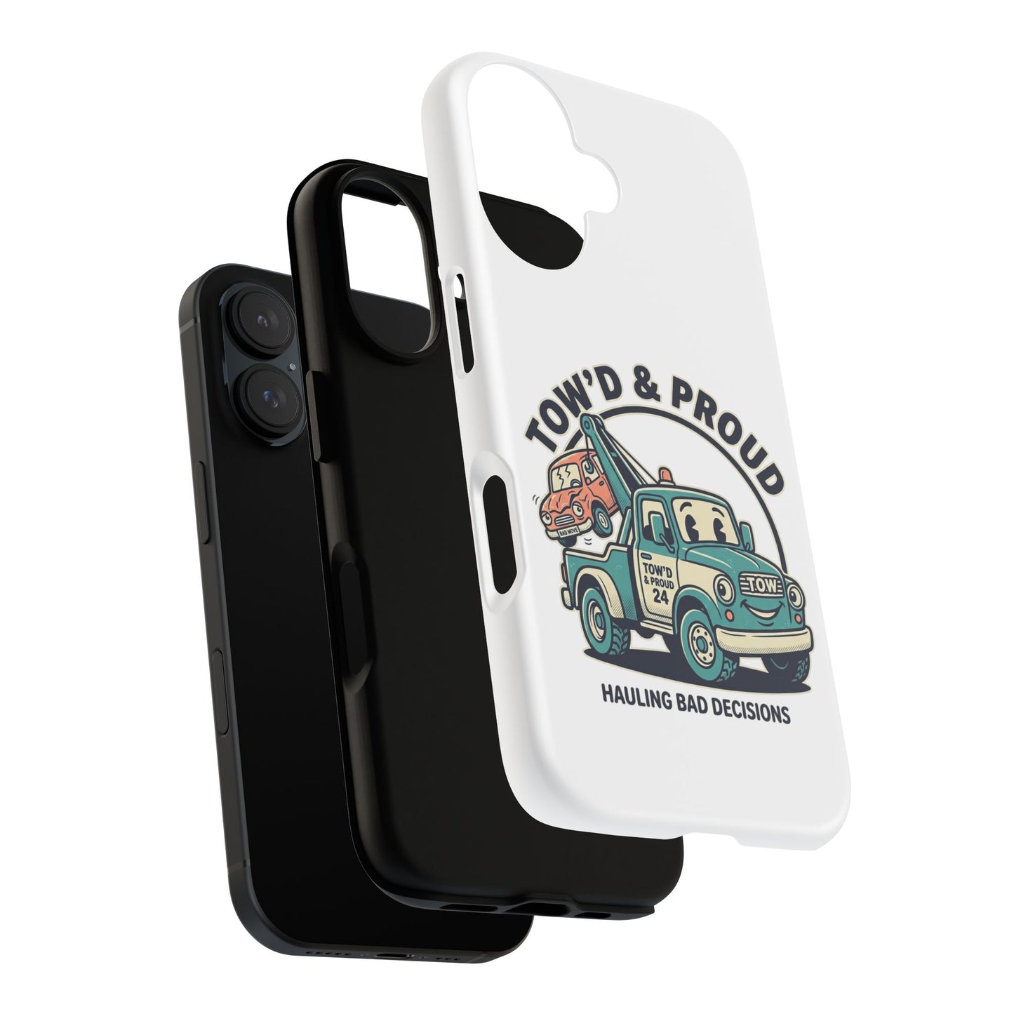 Fast Shipping 3-5 business days in the US. Tow'd & Proud tow truck phone case | humorous tow truck design