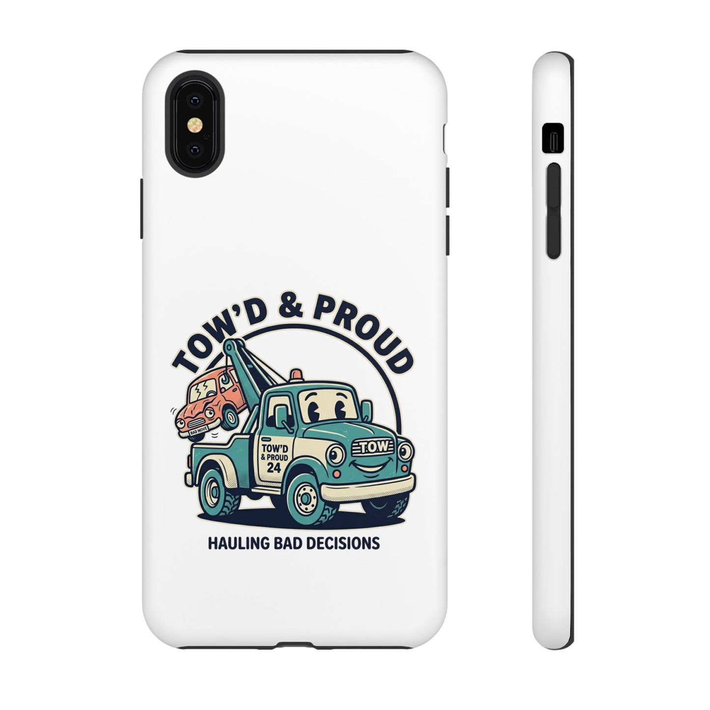 Fast Shipping 3-5 business days in the US. Tow'd & Proud tow truck phone case | humorous tow truck design