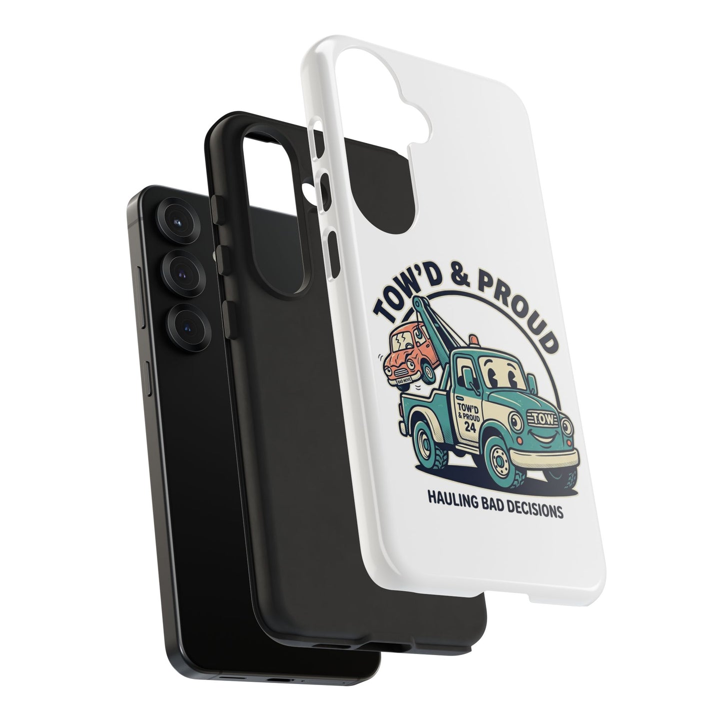 Fast Shipping 3-5 business days in the US. Tow'd & Proud tow truck phone case | humorous tow truck design
