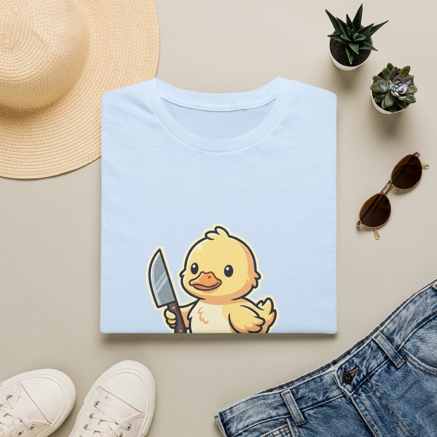 T-Shirt — Cute Angry Chick with Knife "My Flight Button Is Broken So Come At Me Bro"
