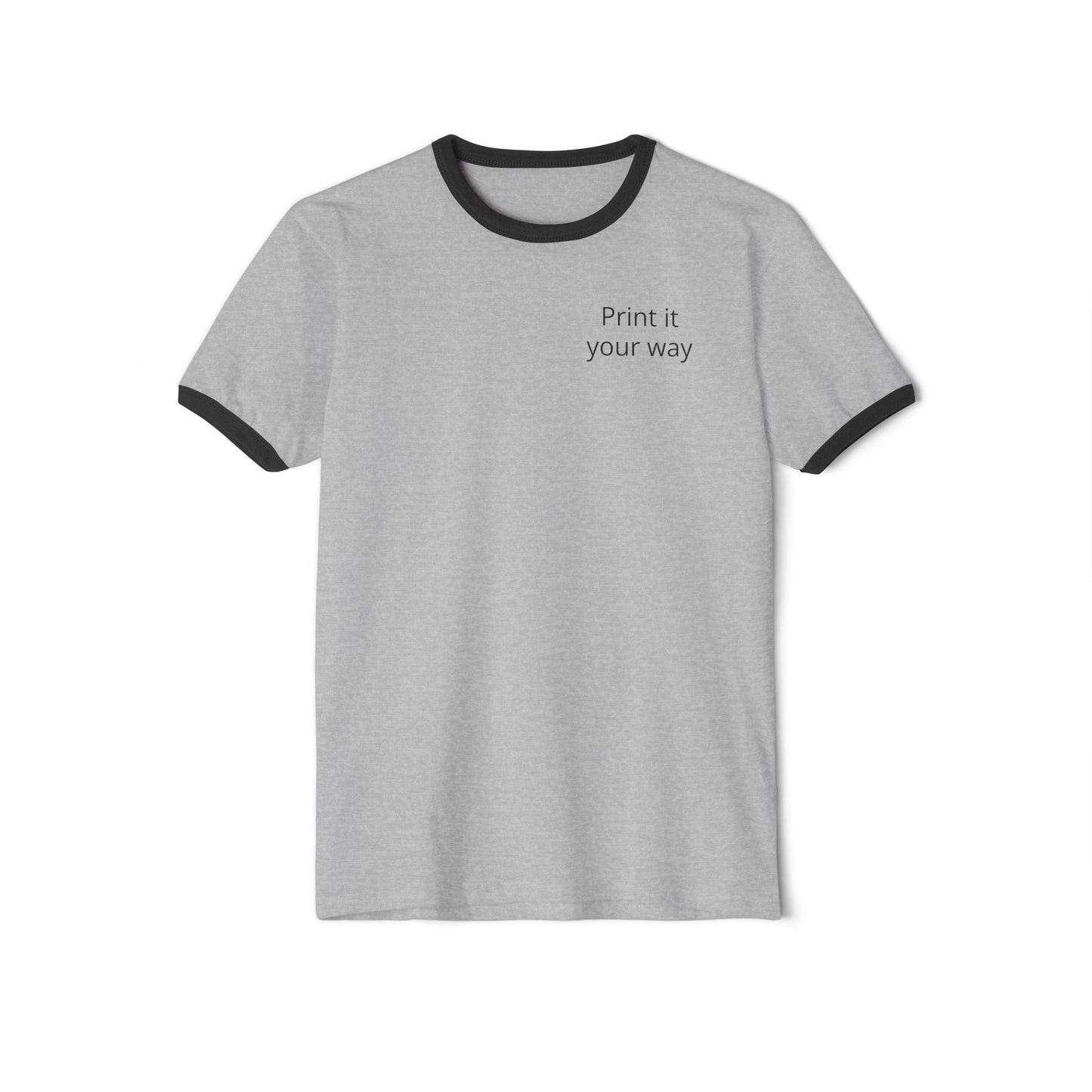 Fast Shipping 3-5 business days in the US. Print It Your Way cream ringer tee | customizable chest text, navy trim