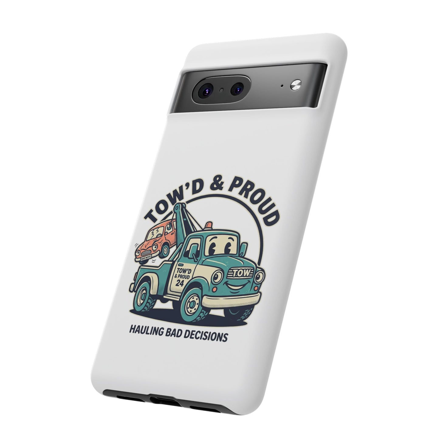 Fast Shipping 3-5 business days in the US. Tow'd & Proud tow truck phone case | humorous tow truck design