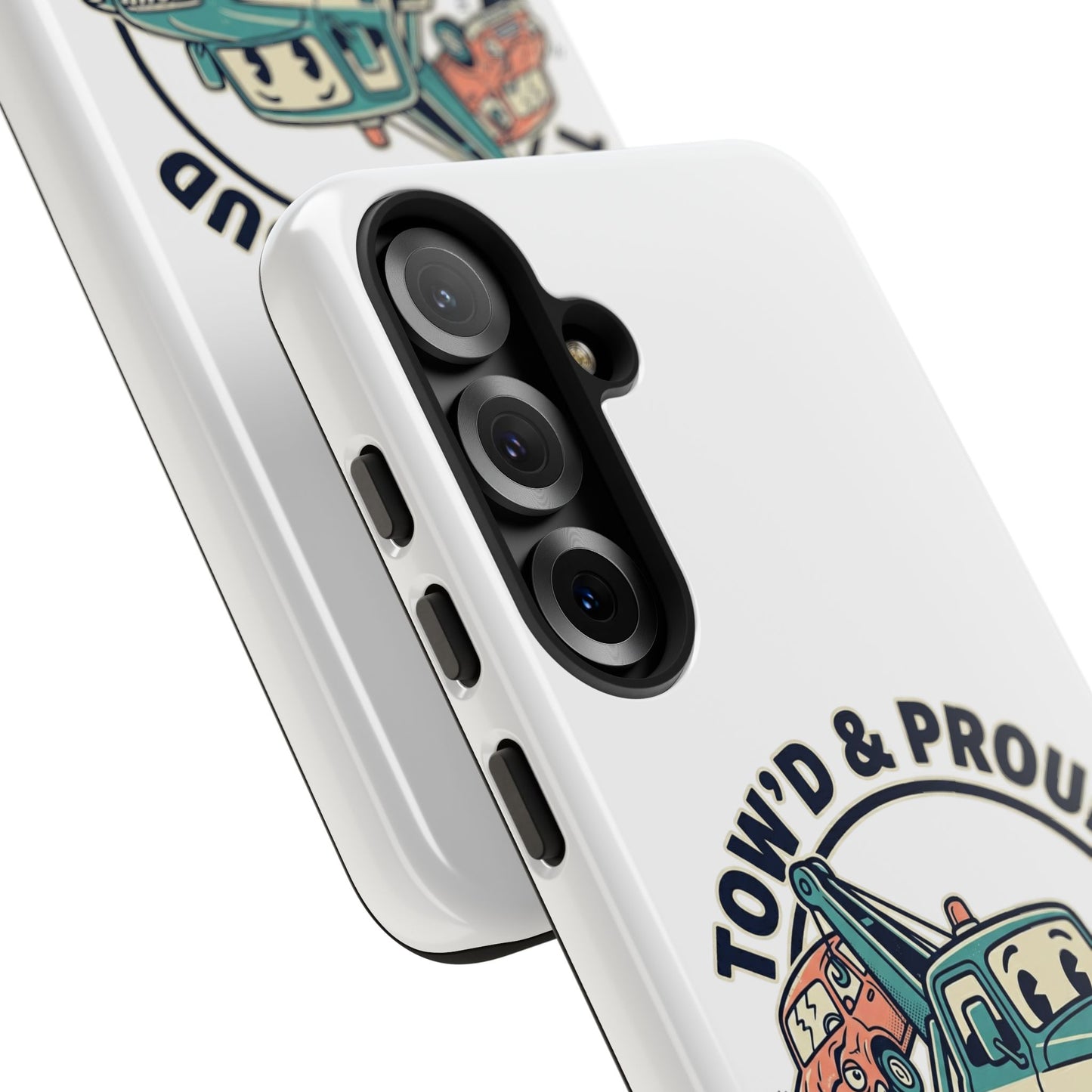 Fast Shipping 3-5 business days in the US. Tow'd & Proud tow truck phone case | humorous tow truck design