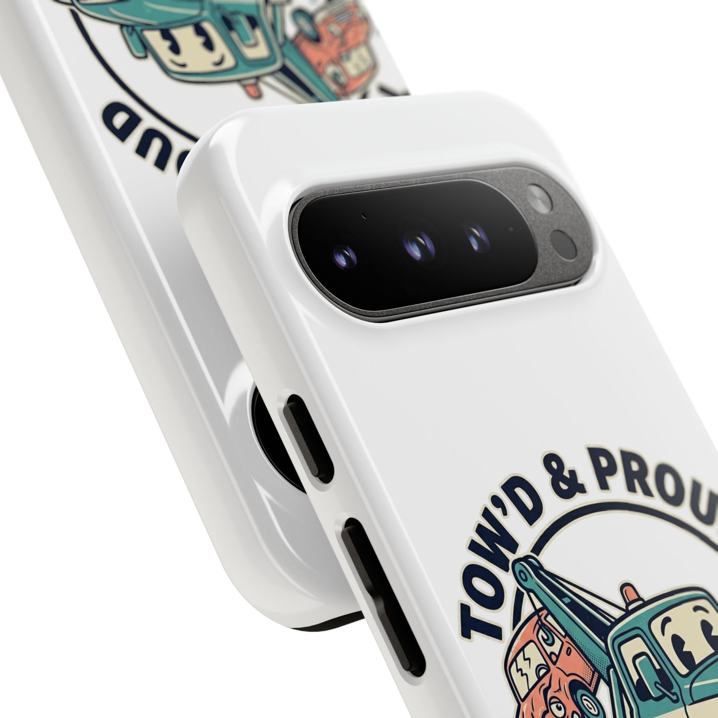 Fast Shipping 3-5 business days in the US. Tow'd & Proud tow truck phone case | humorous tow truck design