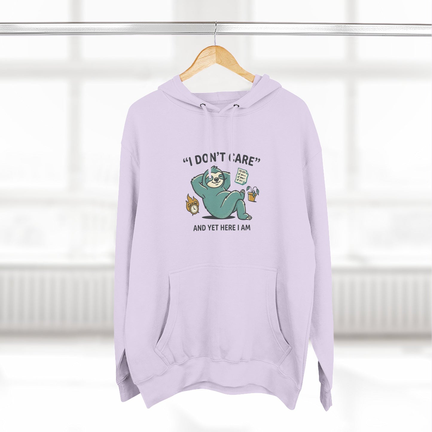 I Don't Care Sloth Hoodie | Lazy Sloth Illustration, Humorous Quote Pullover