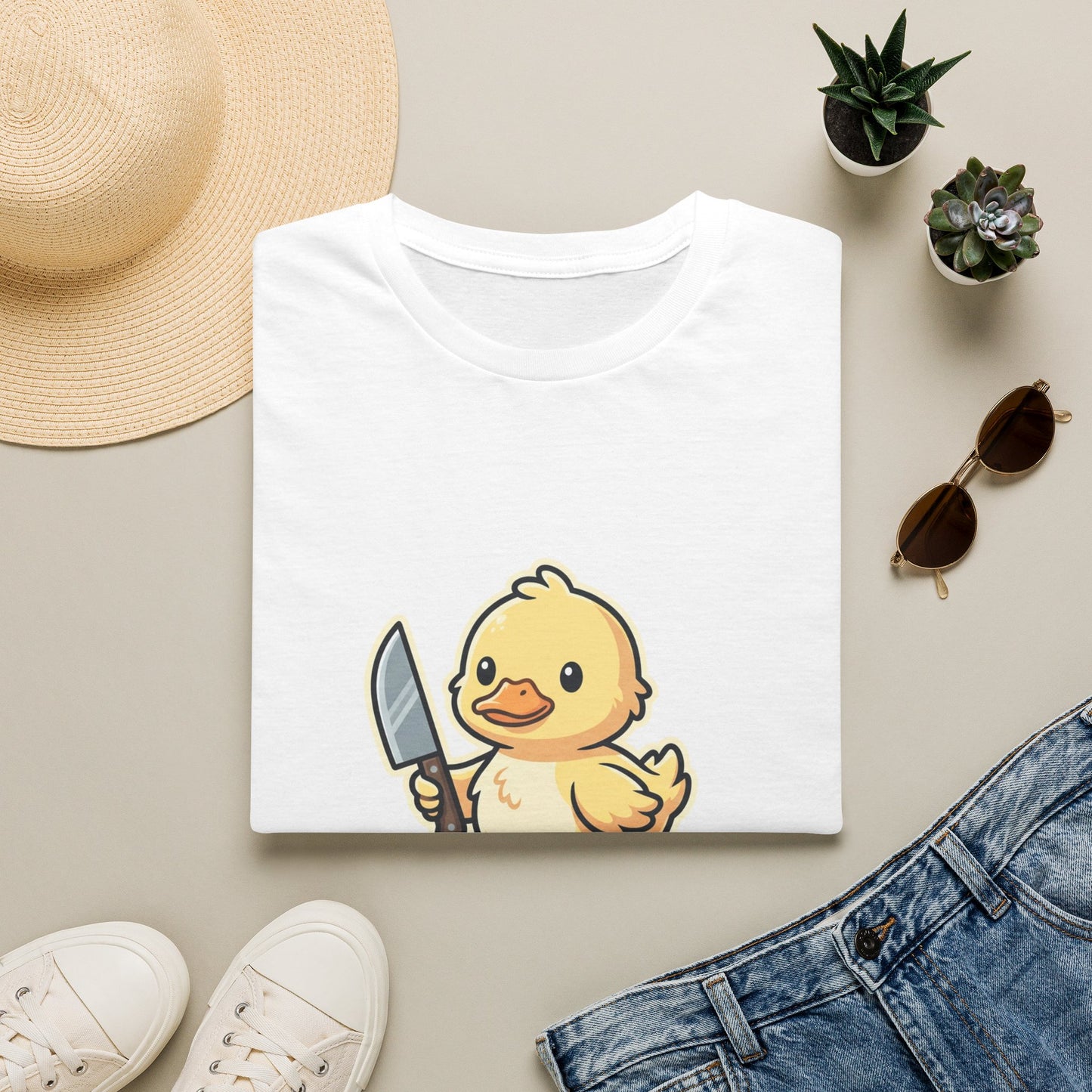 T-Shirt — Cute Angry Chick with Knife "My Flight Button Is Broken So Come At Me Bro"
