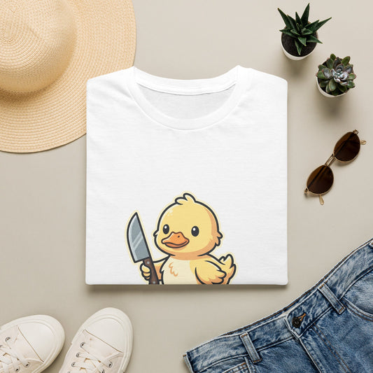 Funny Chick with Knife T-Shirt — My Flight Button Is Broken So Come At Me Bro | Inkling of Great