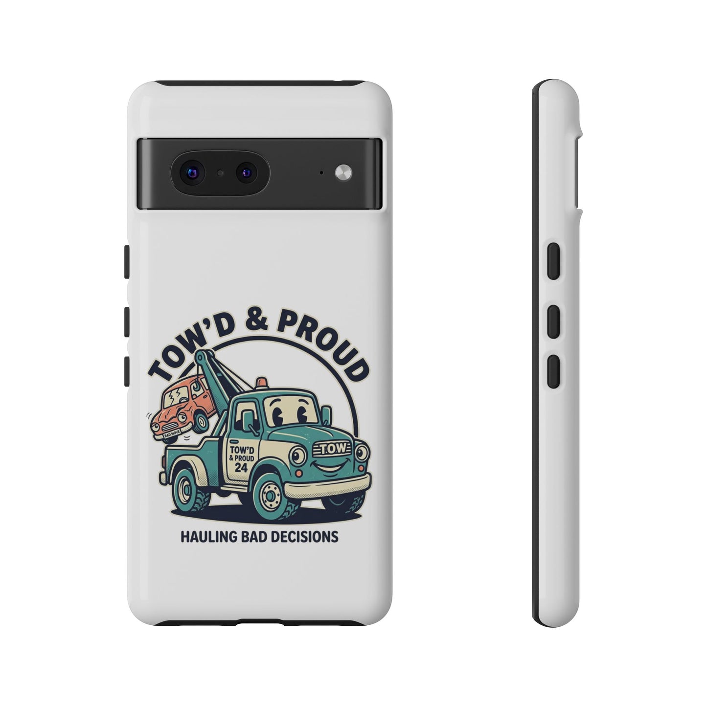 Fast Shipping 3-5 business days in the US. Tow'd & Proud tow truck phone case | humorous tow truck design