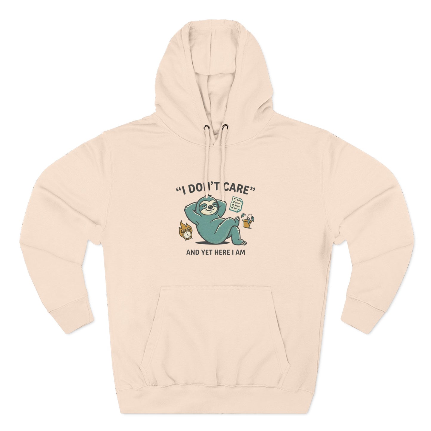 I Don't Care Sloth Hoodie | Lazy Sloth Illustration, Humorous Quote Pullover
