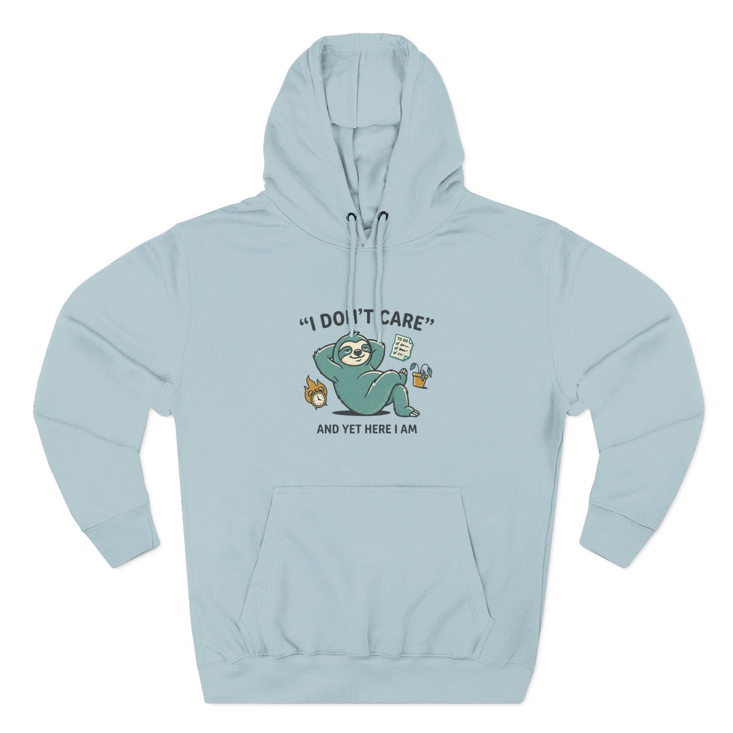I Don't Care Sloth Hoodie | Lazy Sloth Illustration, Humorous Quote Pullover