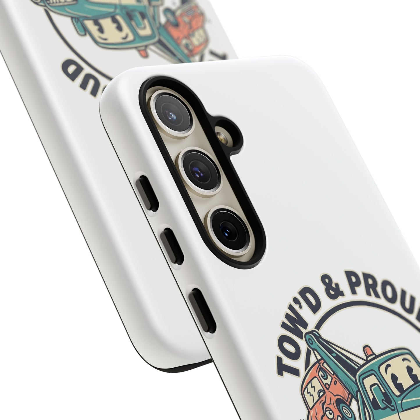 Fast Shipping 3-5 business days in the US. Tow'd & Proud tow truck phone case | humorous tow truck design