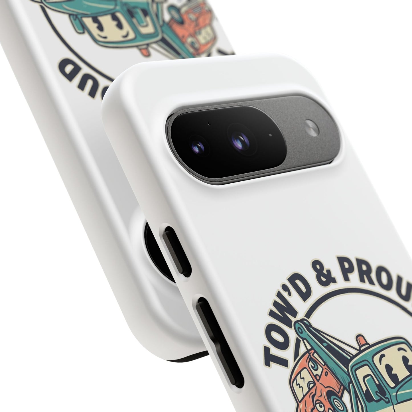 Fast Shipping 3-5 business days in the US. Tow'd & Proud tow truck phone case | humorous tow truck design