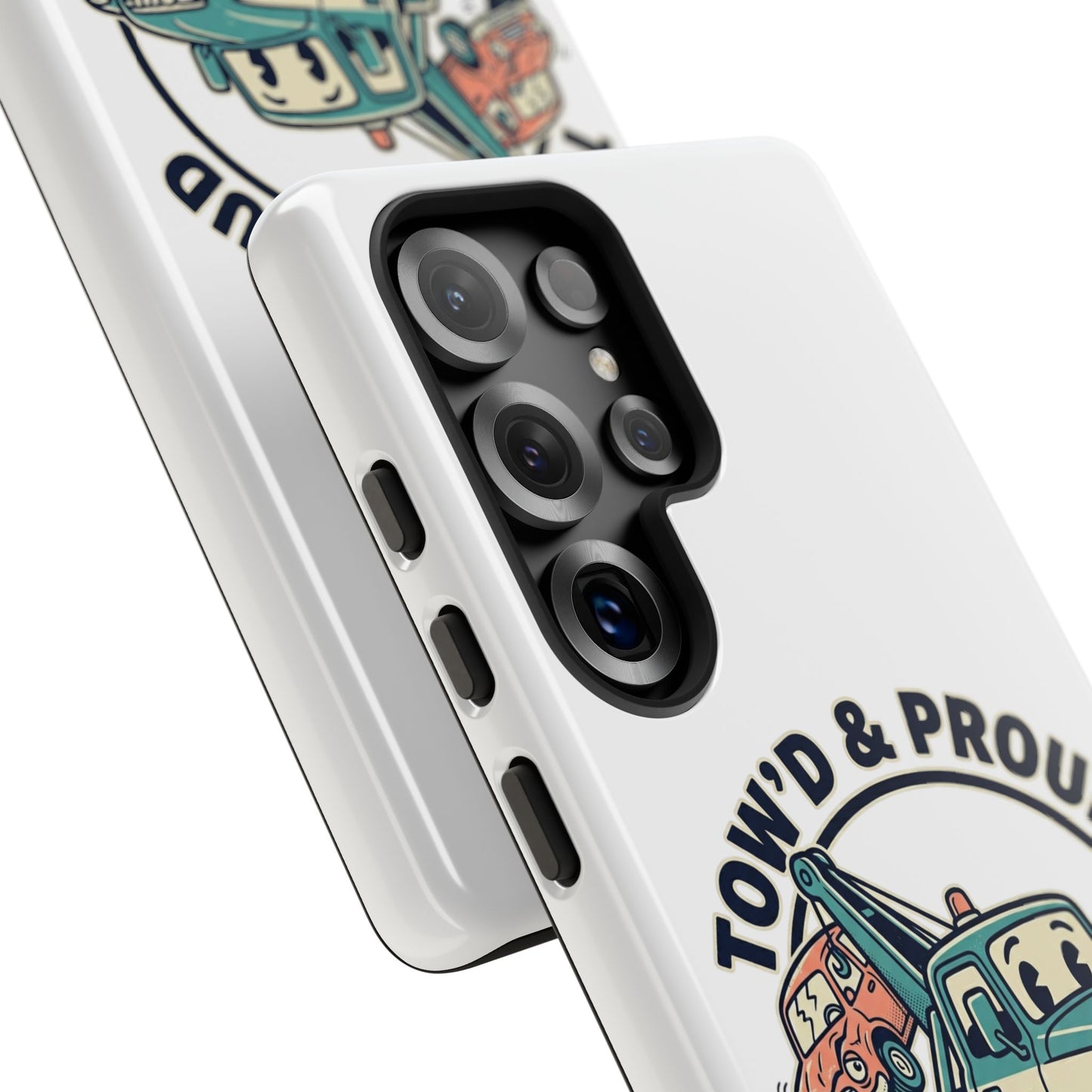 Fast Shipping 3-5 business days in the US. Tow'd & Proud tow truck phone case | humorous tow truck design