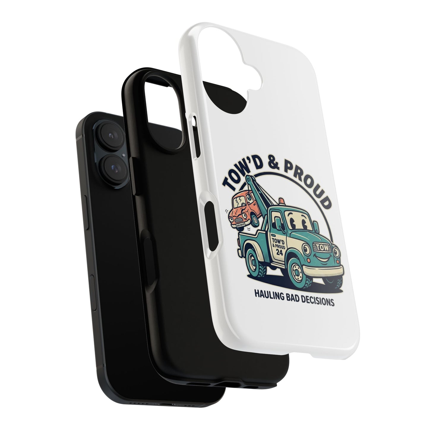 Fast Shipping 3-5 business days in the US. Tow'd & Proud tow truck phone case | humorous tow truck design