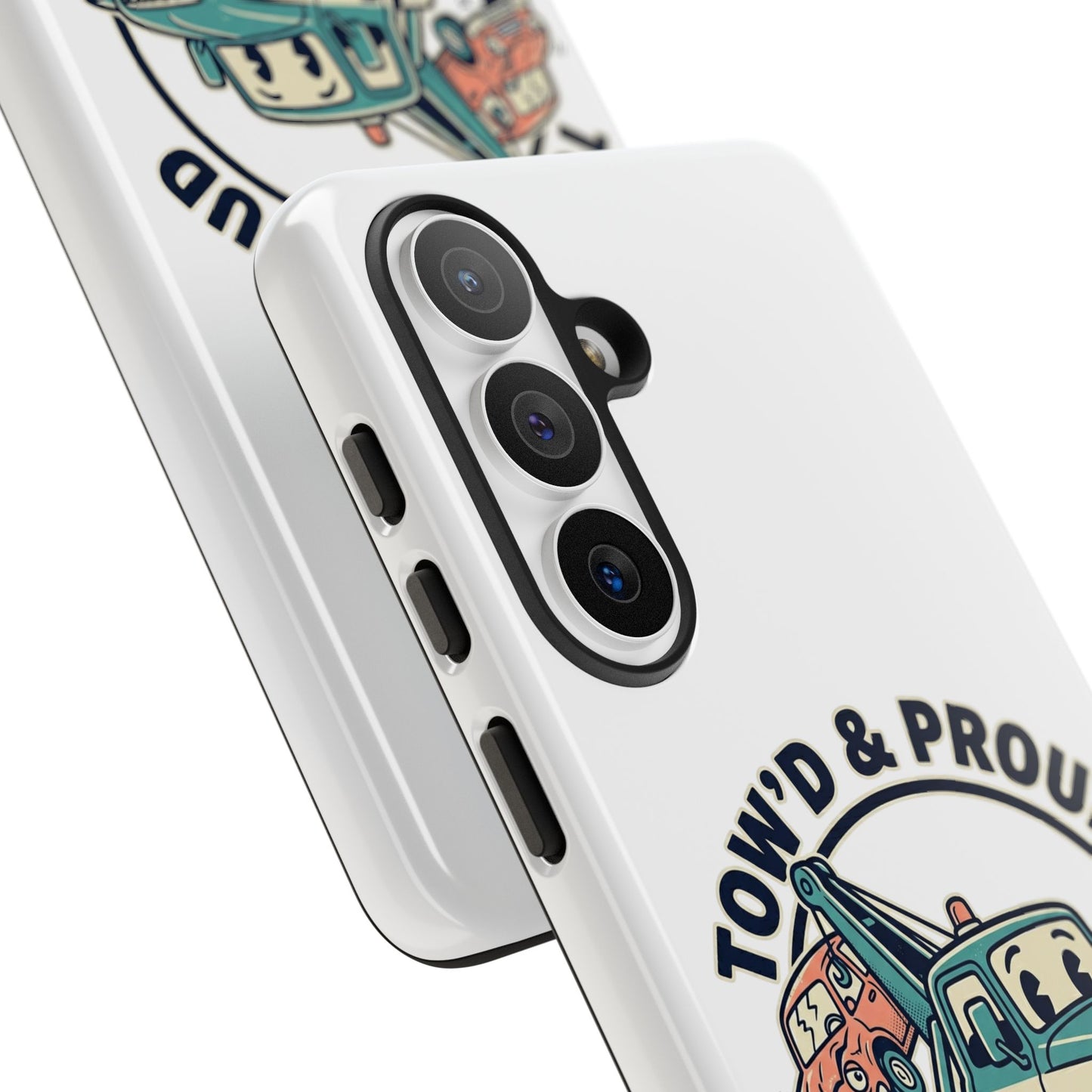 Fast Shipping 3-5 business days in the US. Tow'd & Proud tow truck phone case | humorous tow truck design