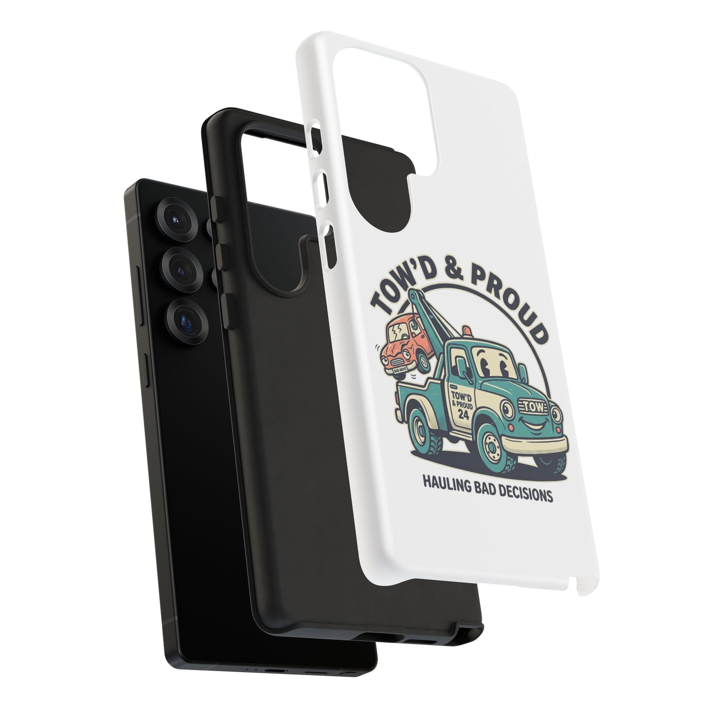 Fast Shipping 3-5 business days in the US. Tow'd & Proud tow truck phone case | humorous tow truck design