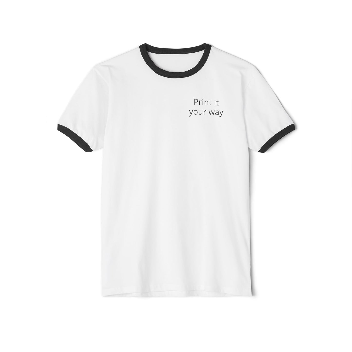 Fast Shipping 3-5 business days in the US. Print It Your Way cream ringer tee | customizable chest text, navy trim