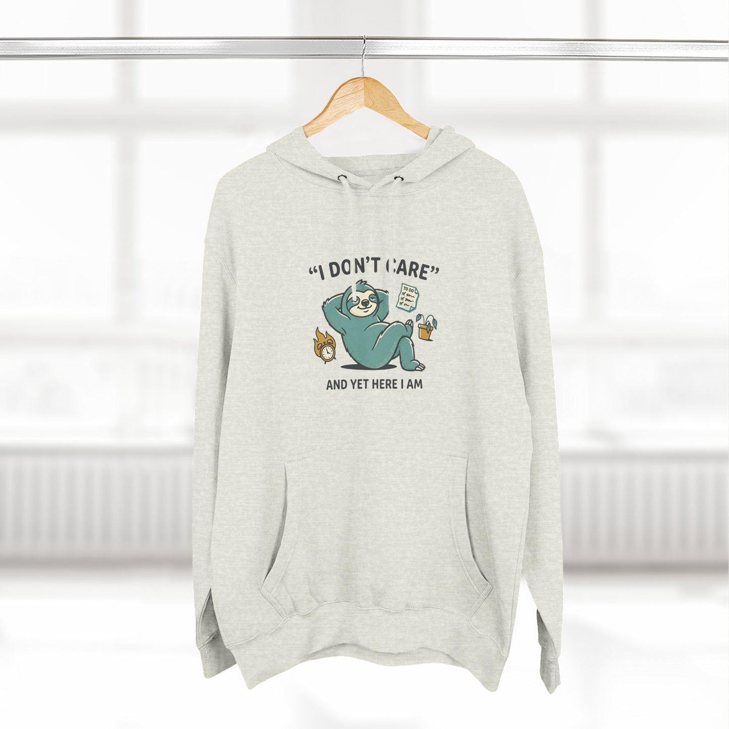 I Don't Care Sloth Hoodie | Lazy Sloth Illustration, Humorous Quote Pullover