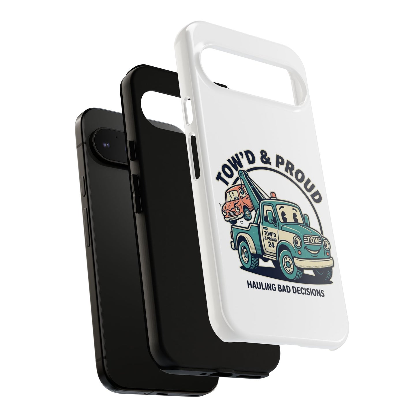 Fast Shipping 3-5 business days in the US. Tow'd & Proud tow truck phone case | humorous tow truck design