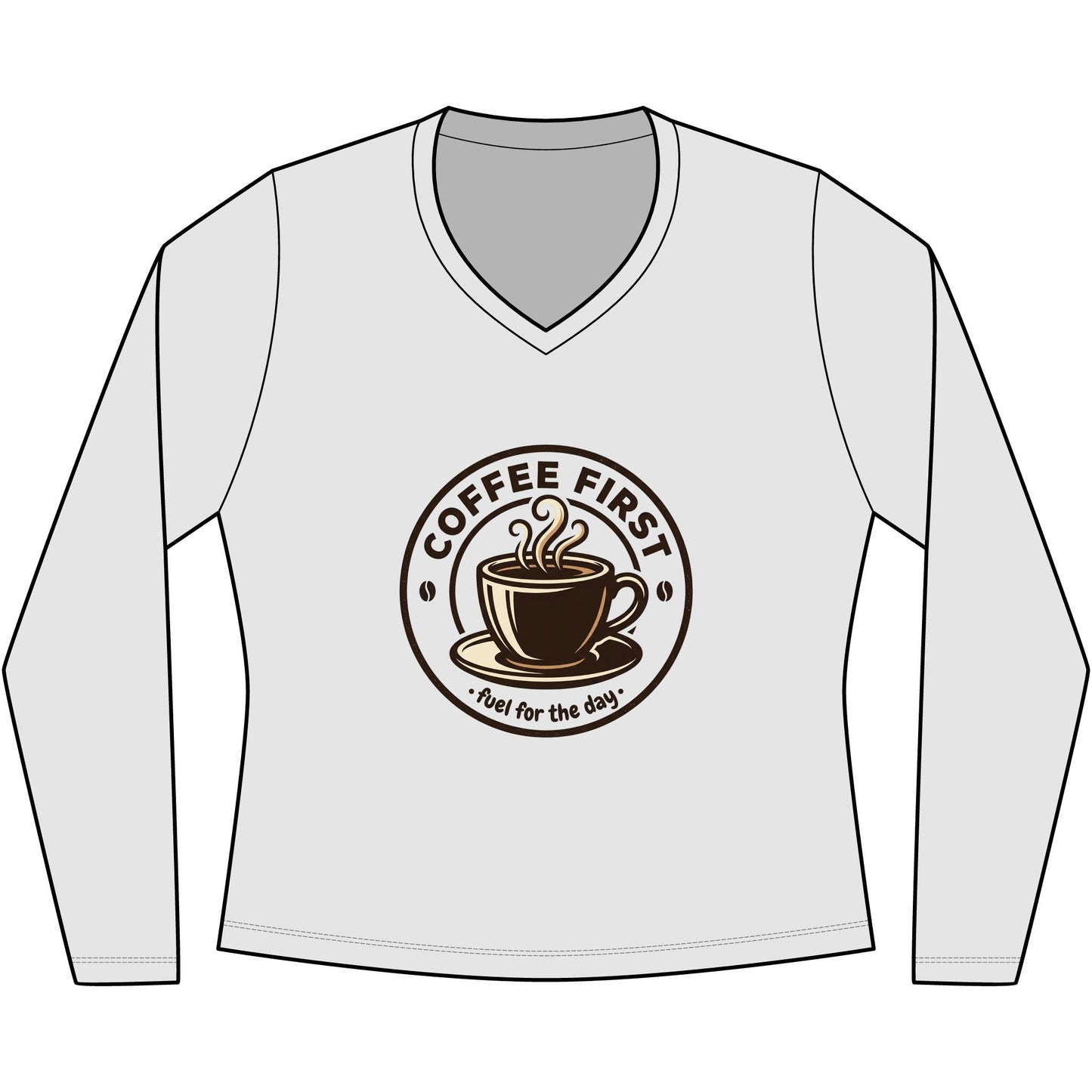 Coffee First cup illustration Long Sleeve V-Neck Tee | coffee lovers