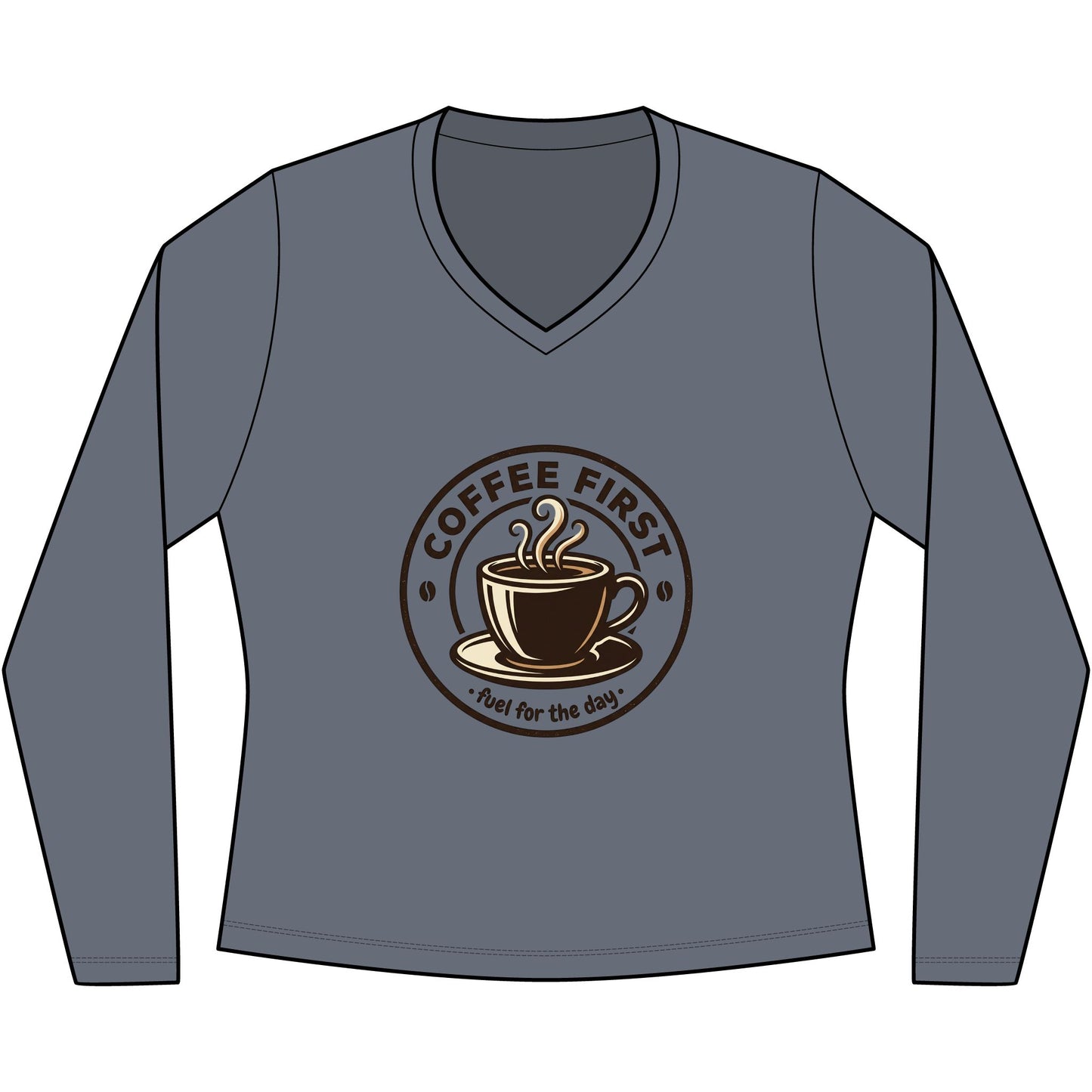 Coffee First cup illustration Long Sleeve V-Neck Tee | coffee lovers