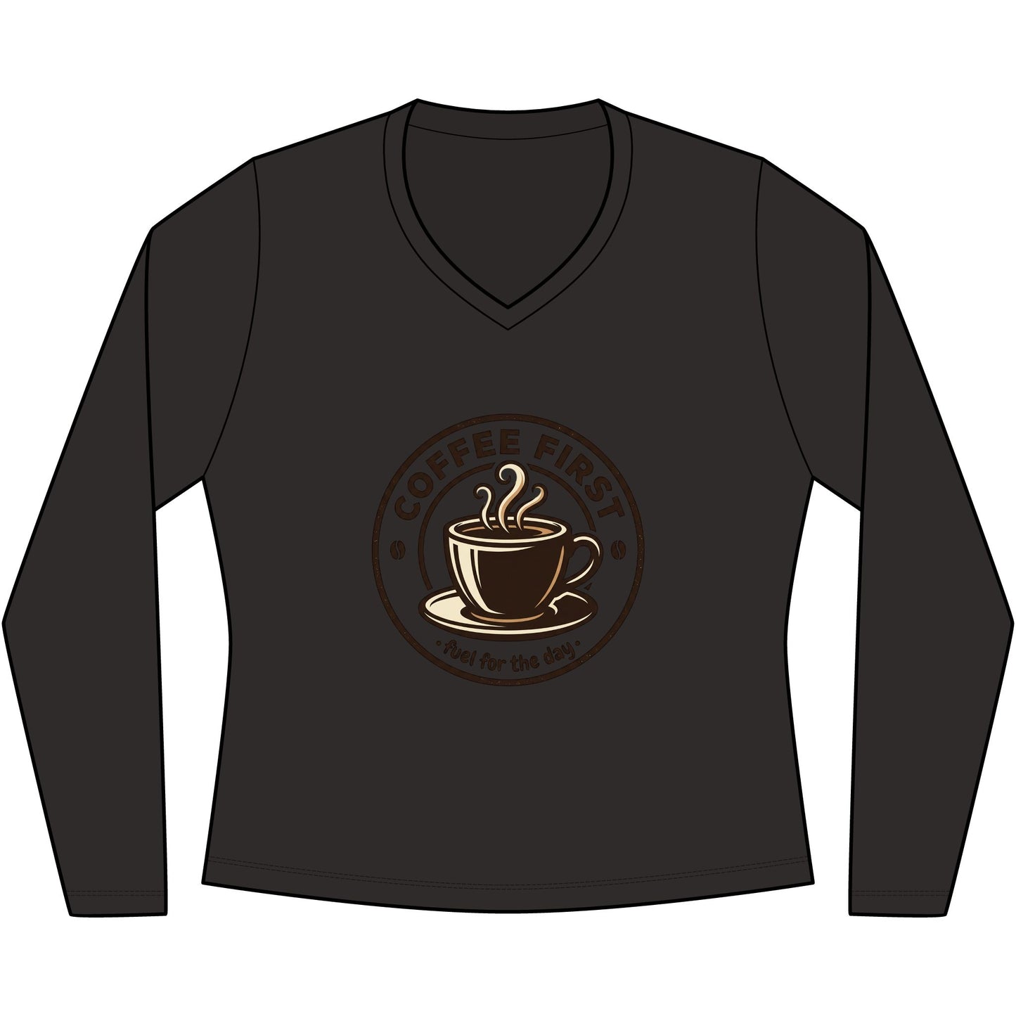 Coffee First cup illustration Long Sleeve V-Neck Tee | coffee lovers