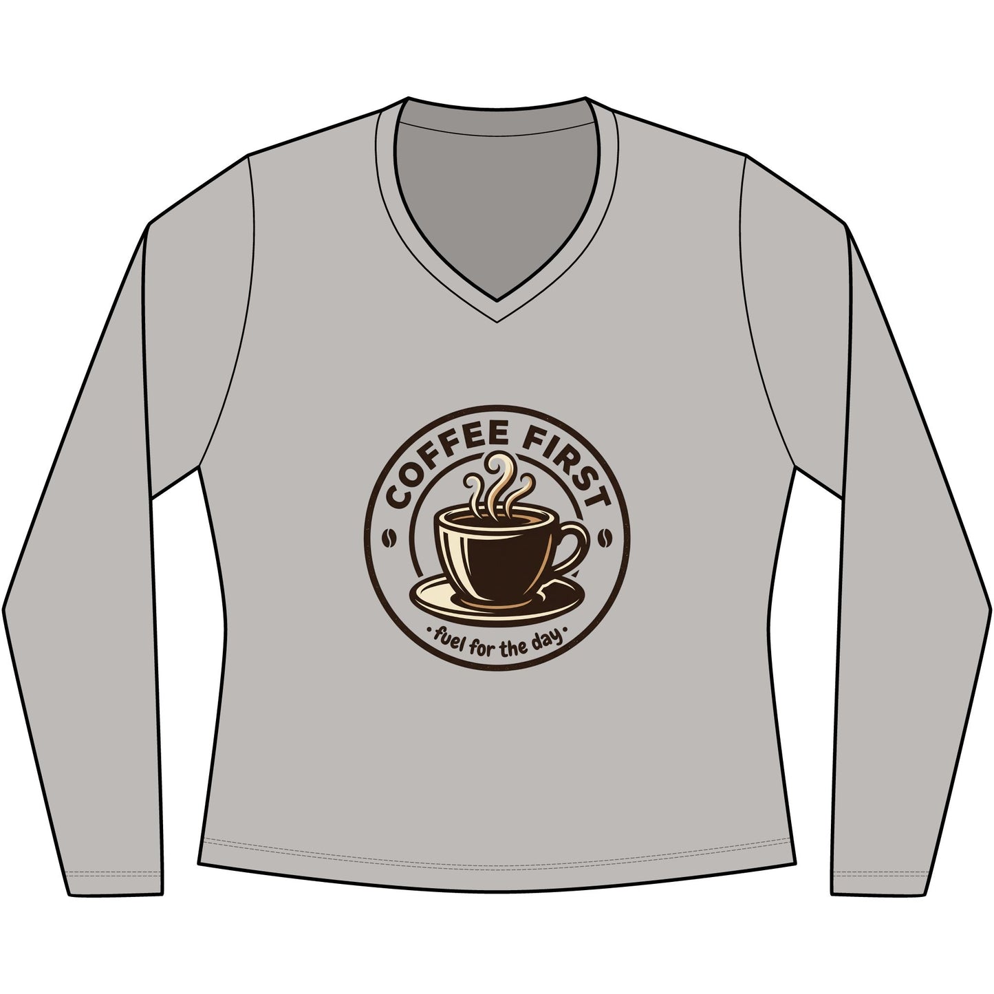 Coffee First cup illustration Long Sleeve V-Neck Tee | coffee lovers