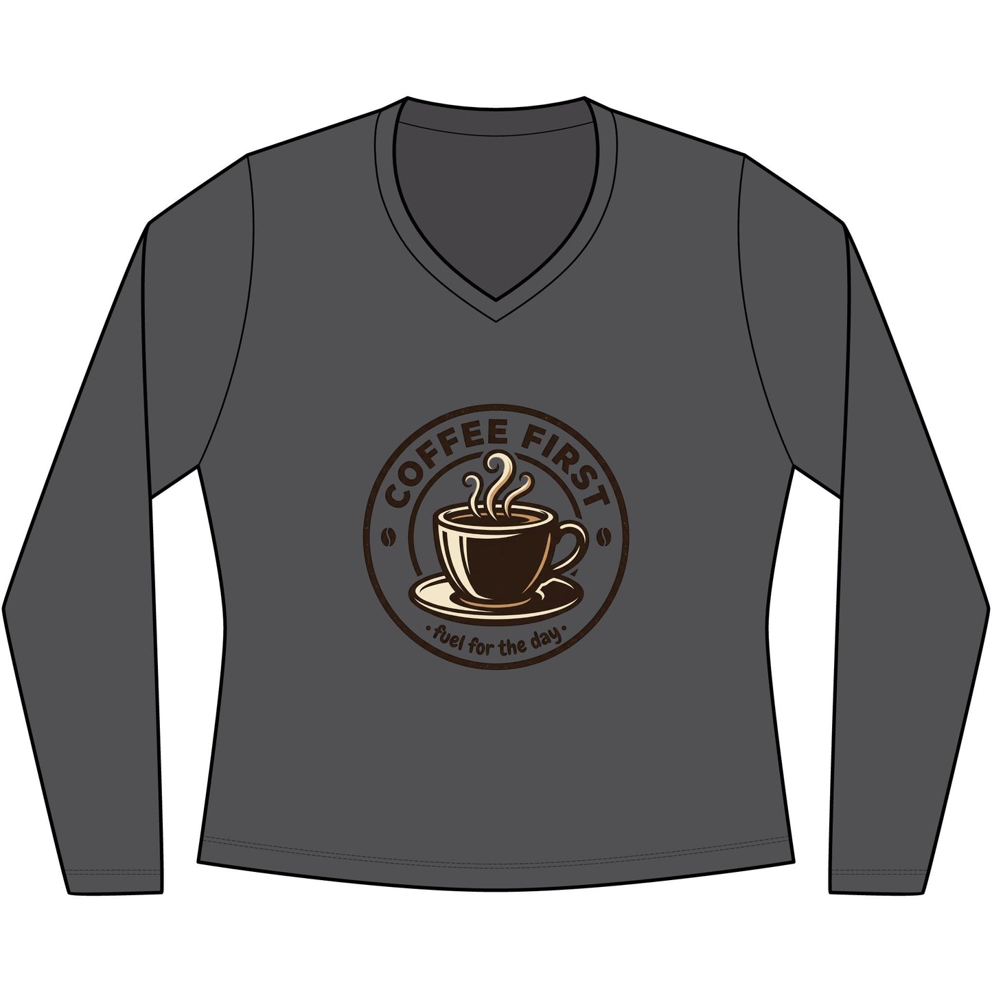 Coffee First cup illustration Long Sleeve V-Neck Tee | coffee lovers