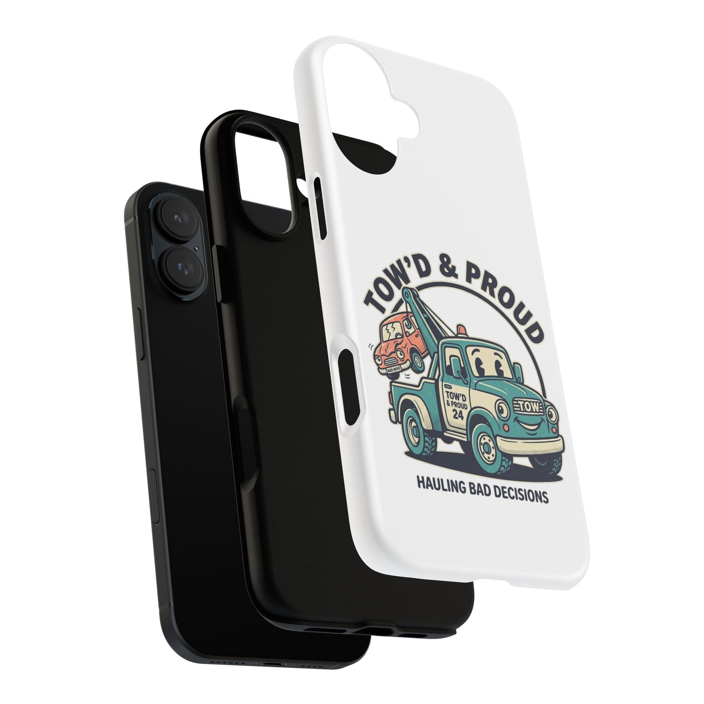 Fast Shipping 3-5 business days in the US. Tow'd & Proud tow truck phone case | humorous tow truck design