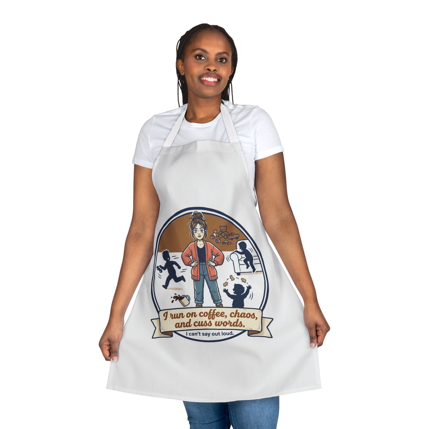 Chef Apron — "I Run on Coffee, Chaos and Cuss Words" Funny Mom/Parent Cooking Apron