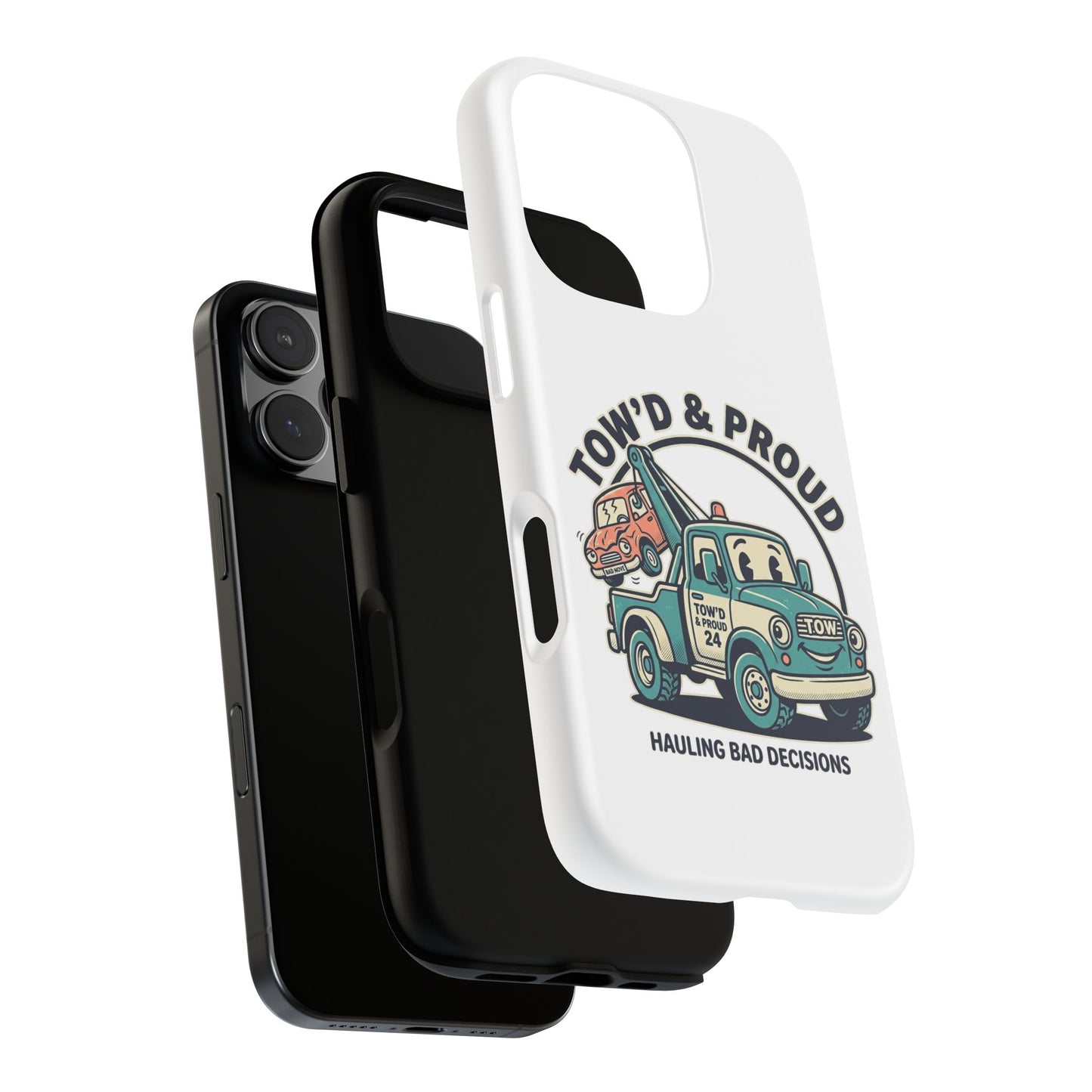 Fast Shipping 3-5 business days in the US. Tow'd & Proud tow truck phone case | humorous tow truck design