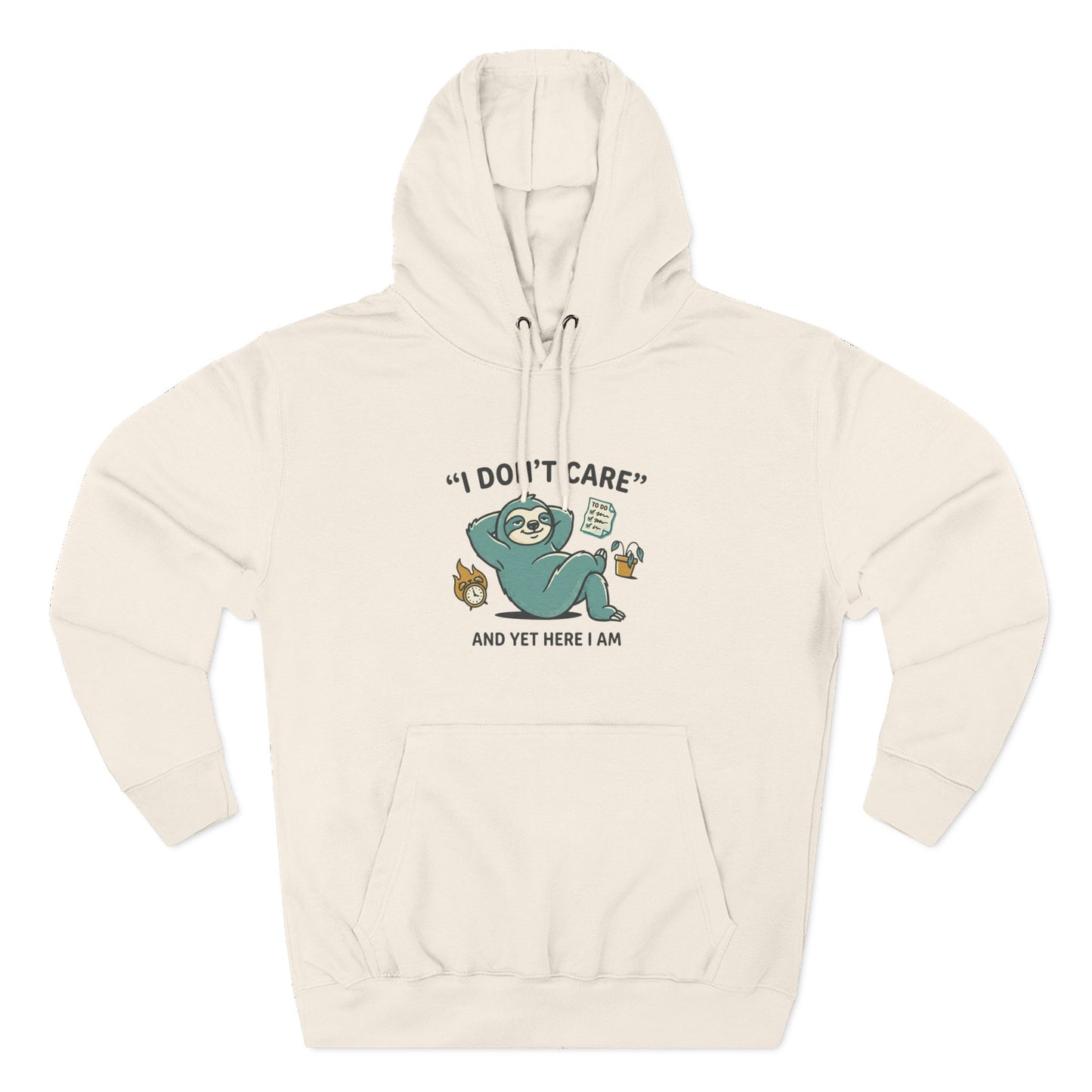 I Don't Care Sloth Hoodie | Lazy Sloth Illustration, Humorous Quote Pullover