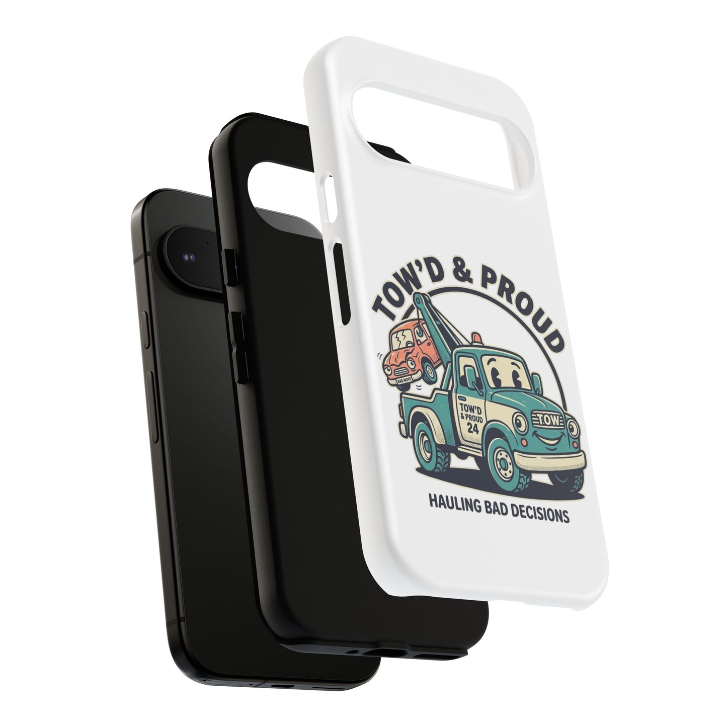 Fast Shipping 3-5 business days in the US. Tow'd & Proud tow truck phone case | humorous tow truck design