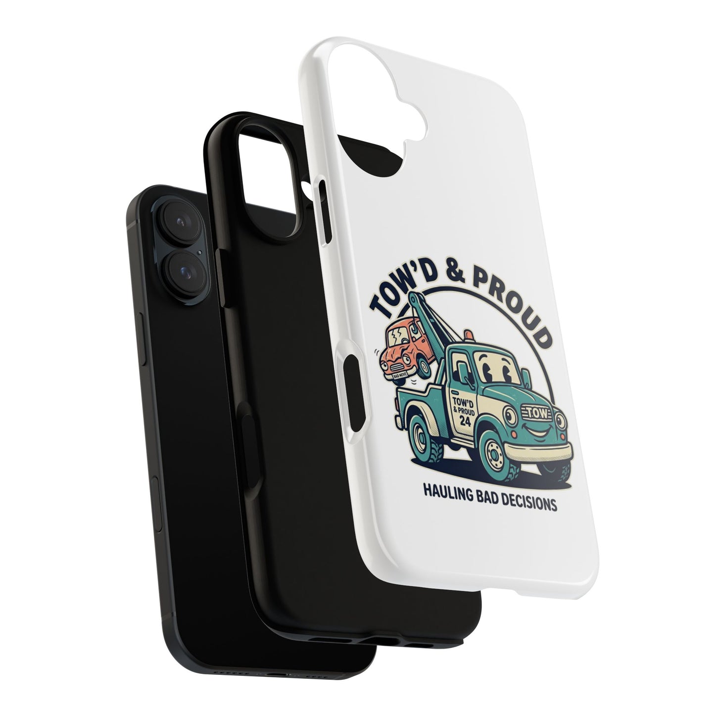 Fast Shipping 3-5 business days in the US. Tow'd & Proud tow truck phone case | humorous tow truck design