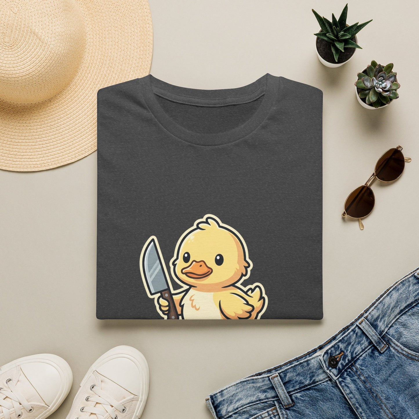 T-Shirt — Cute Angry Chick with Knife "My Flight Button Is Broken So Come At Me Bro"