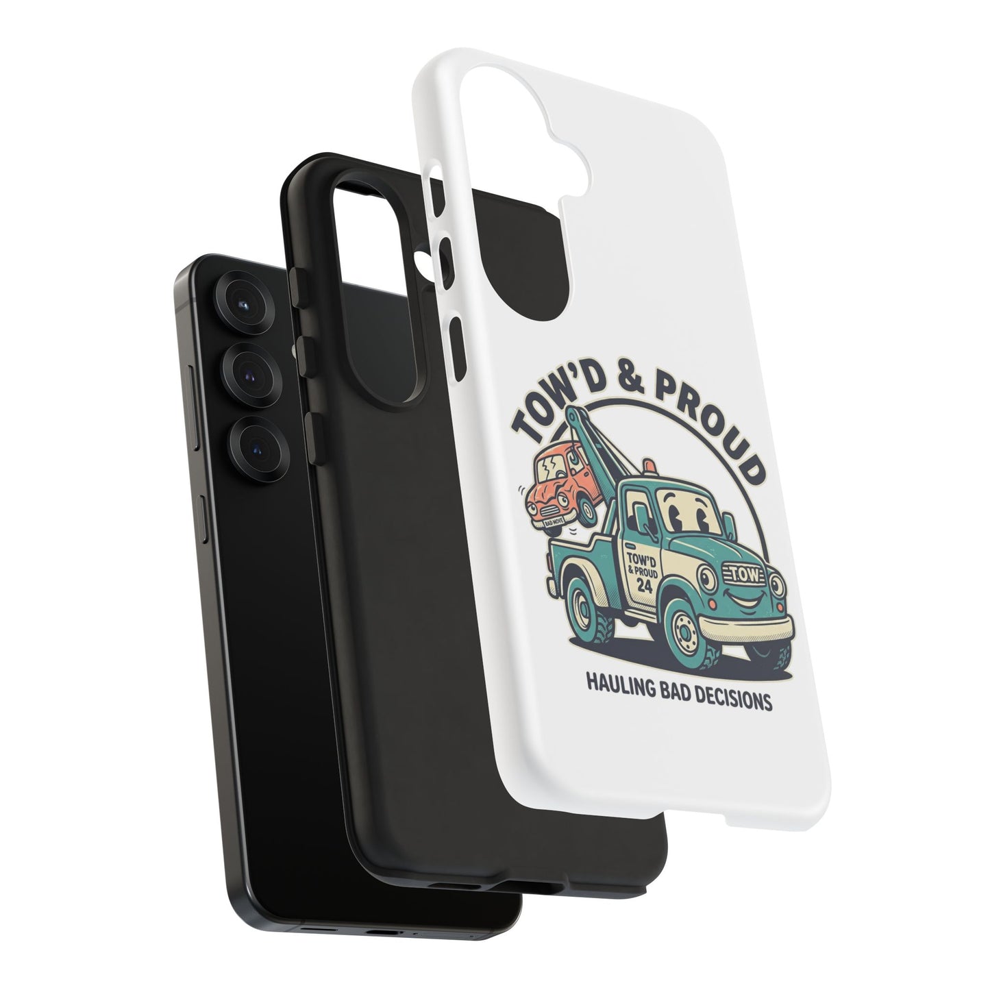 Fast Shipping 3-5 business days in the US. Tow'd & Proud tow truck phone case | humorous tow truck design